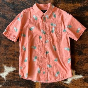 Orange button up with pinnacle print